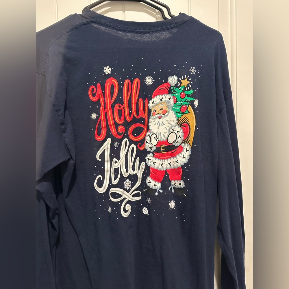 Holly Jolly Christmas Long Sleeve Shirt - Navy - Picture 1 of 2